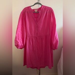 H&M Pink Linen-Blend V-Neck Dress